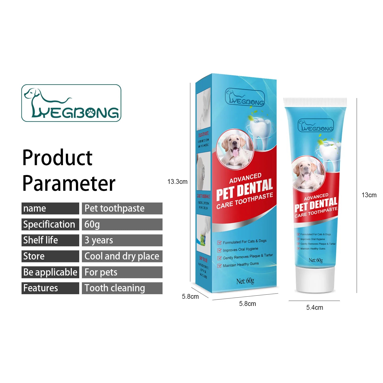 Enzymatic Pet Toothpaste for Dogs Cats Edible Tooth Paste with Freshens Breath Fights Plaque Tartar Pets Dental Care Kit 60g
