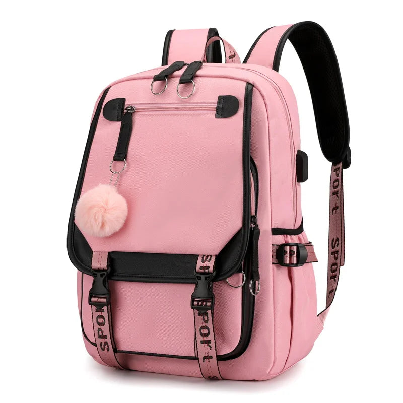 School Backpacks for Young Boys Girls Bagpack College Students Kawaii School Bag Harajuku Fashion Travel Rucksack Black Pink Bag