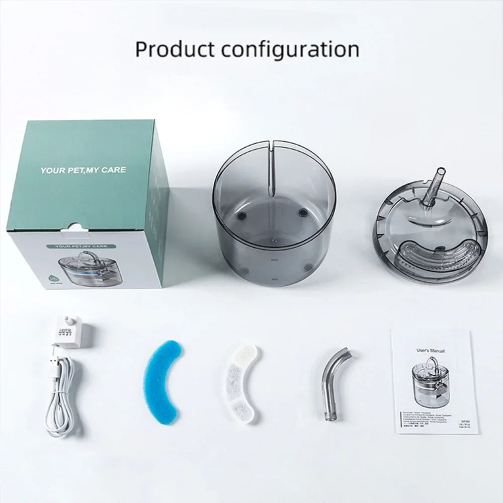 Pet water fountain with automatic filter, smart dispenser for cats, USB powered, automatic sensor