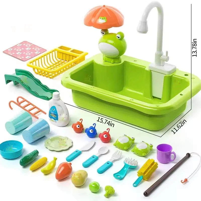 New Play Sink With Kitchen Sink Tap Water  Electric Faucet Play Kitchen Toy Swimming Pool Floating Fishing Toys Water Play Gift