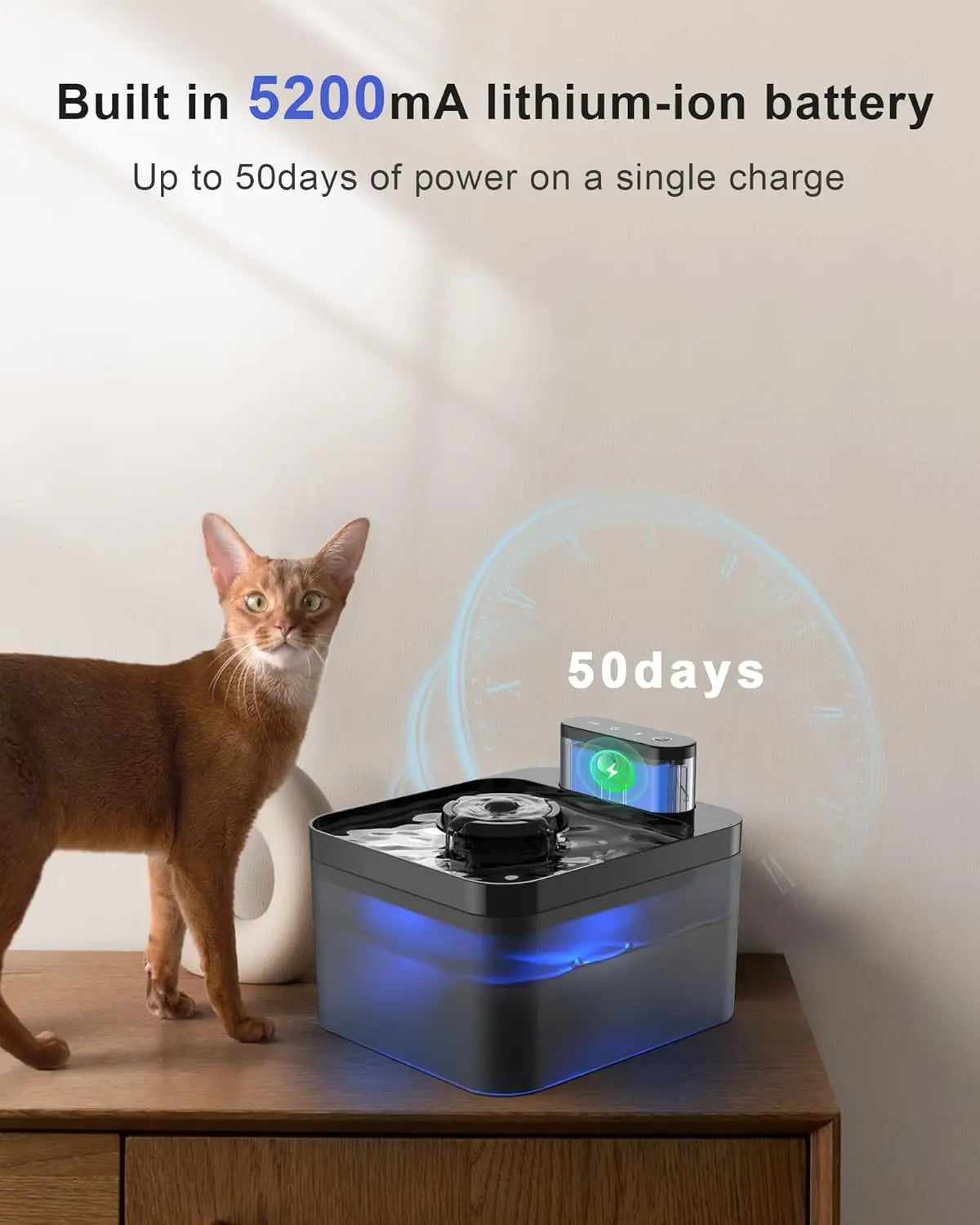 5200mAh Battery Operated Cat Water Fountain 2.2L Wireless Automatic Smart Pet Water Dispenser For Dog Cat with Infrared Sensor