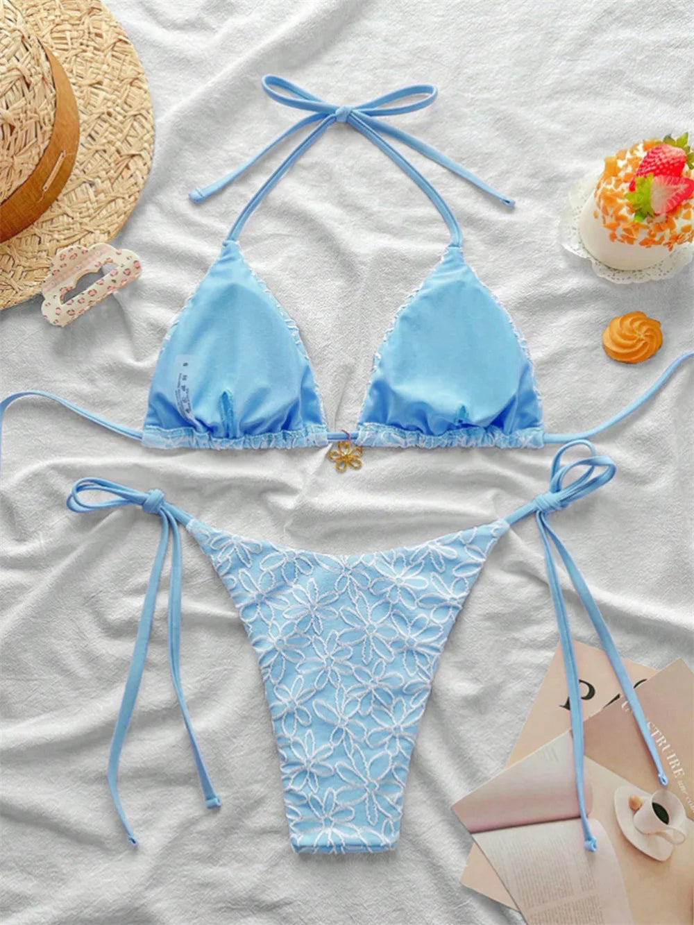 Para Praia Thong Swimsuit Women Halter Micro Bikini Set 2025 Floral Swimwear Brazilian Bathing Suit Beachwear