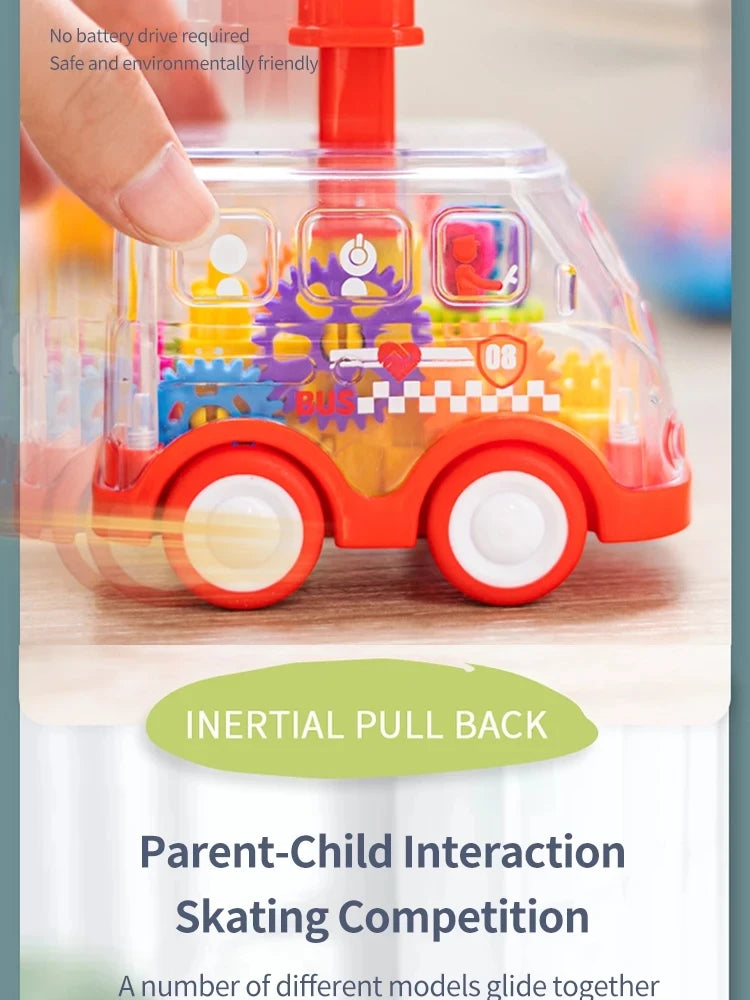 Baby Toy Cartoon Press Gear Car Toy Lnertia Pull-back Transparent Car Inertia Rebound Car Birthday Gifts for Kids Boys and Girls