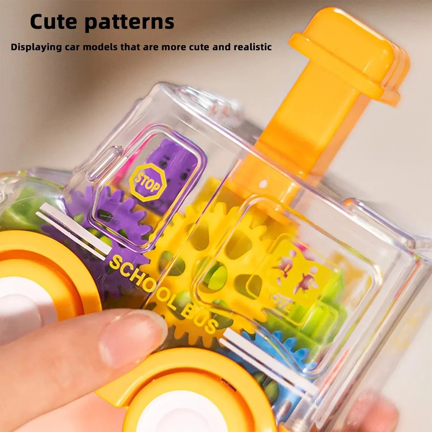 Baby Toy Cartoon Press Gear Car Toy Lnertia Pull-back Transparent Car Inertia Rebound Car Birthday Gifts for Kids Boys and Girls