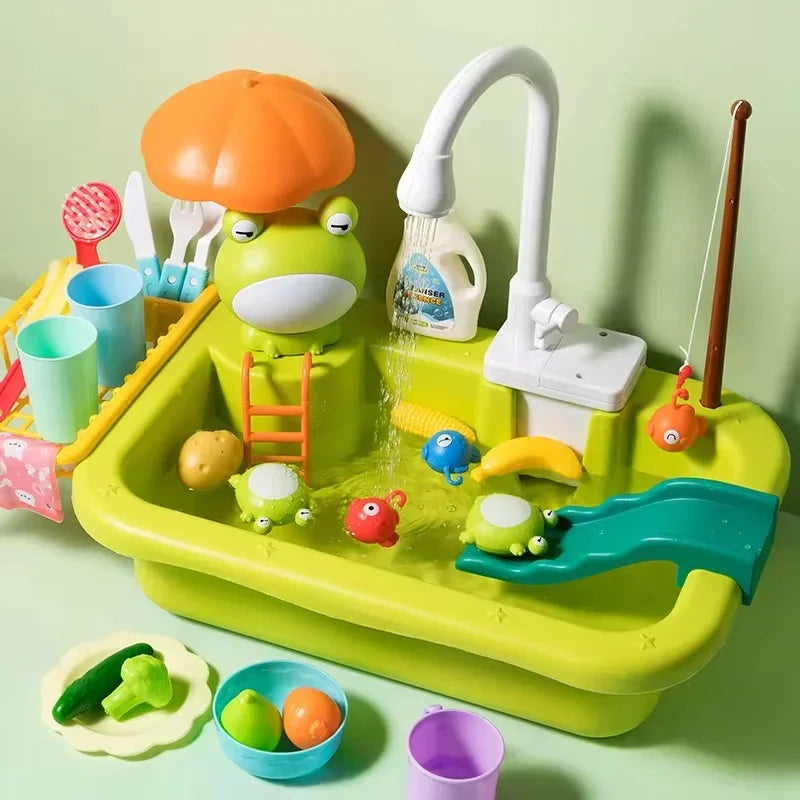 New Play Sink With Kitchen Sink Tap Water  Electric Faucet Play Kitchen Toy Swimming Pool Floating Fishing Toys Water Play Gift