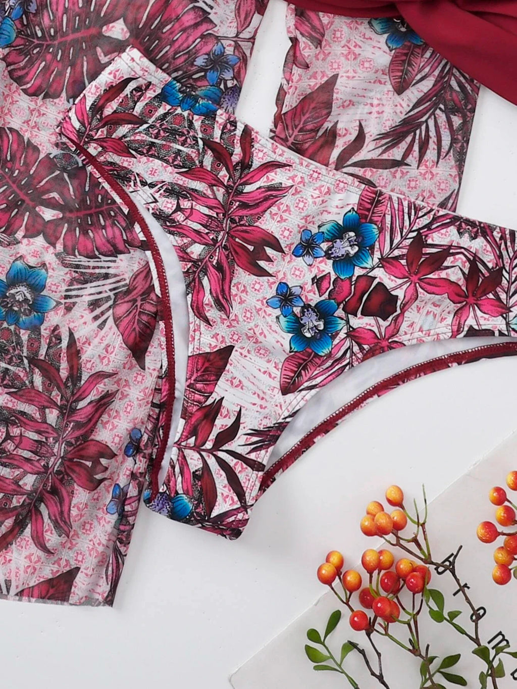 3 Pieces Push Up Bikinis 2025 Women With Kimono Beach Printed Swimsuit Sexy Swimwear Female Bathers Bathing Swimming Swim Suit