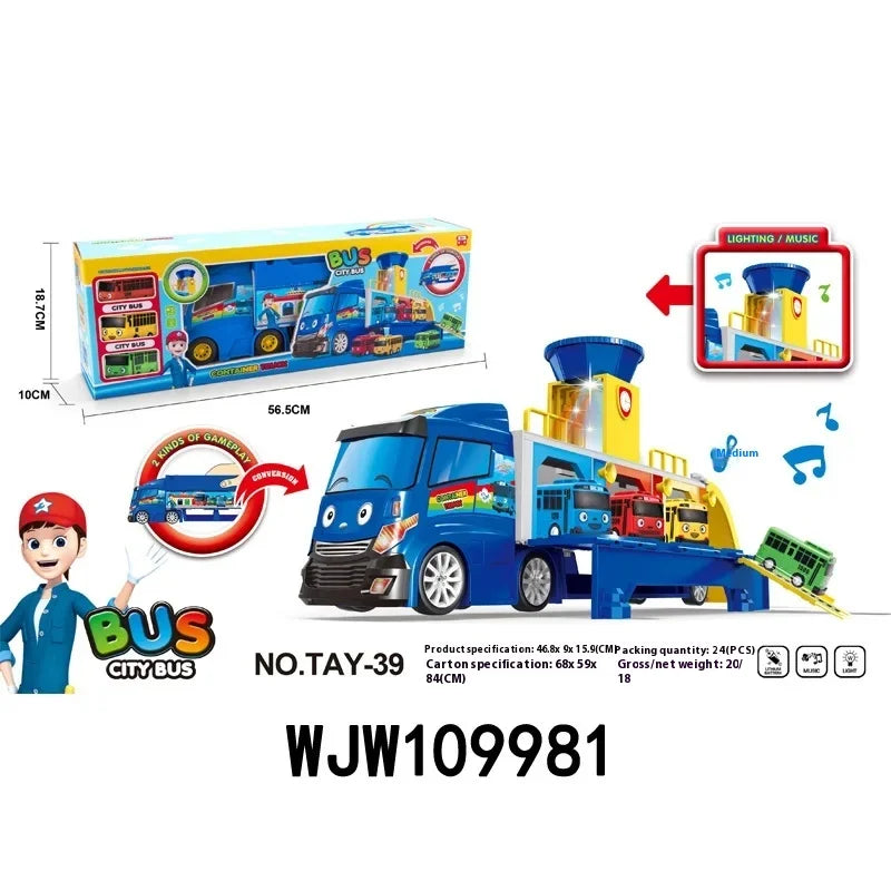 Korean Tayo The Little Bus Slingshot & Pull-Back Car Diy Track Toy Set Tayo Cartoon Car Toy Collection Car Model Christmas Gifts