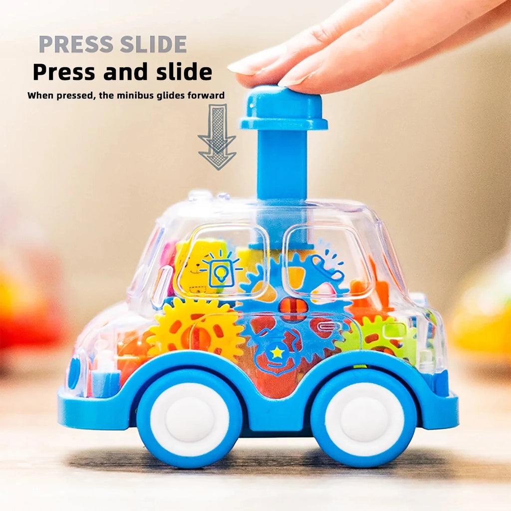 Baby Toy Cartoon Press Gear Car Toy Lnertia Pull-back Transparent Car Inertia Rebound Car Birthday Gifts for Kids Boys and Girls