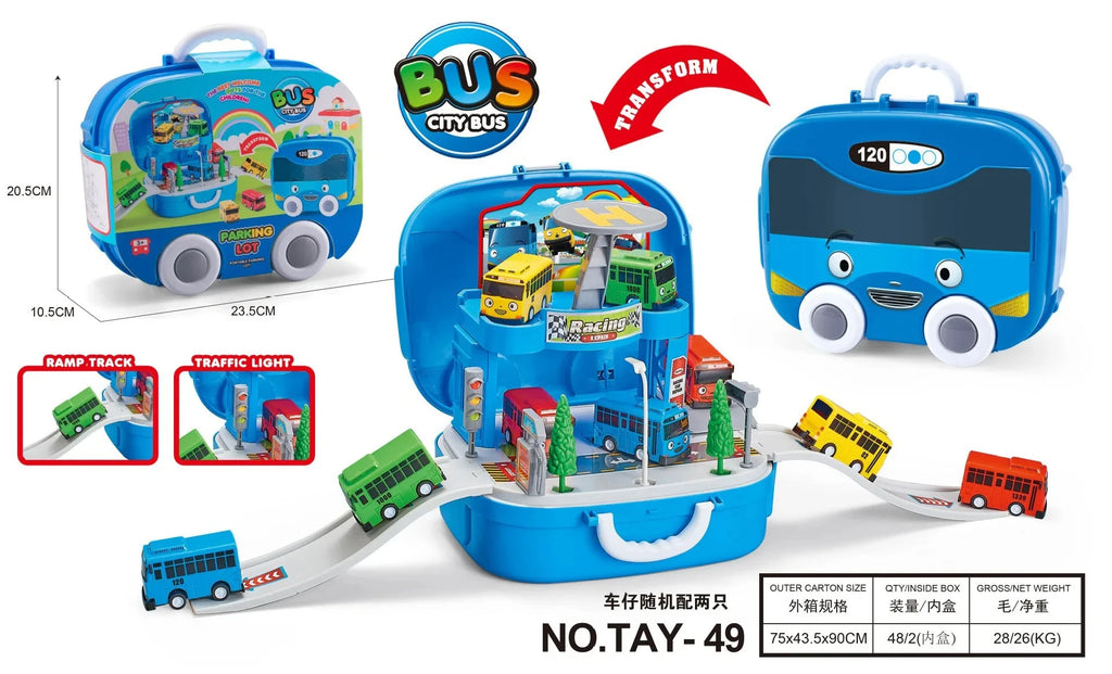 Korean Tayo The Little Bus Slingshot & Pull-Back Car Diy Track Toy Set Tayo Cartoon Car Toy Collection Car Model Christmas Gifts