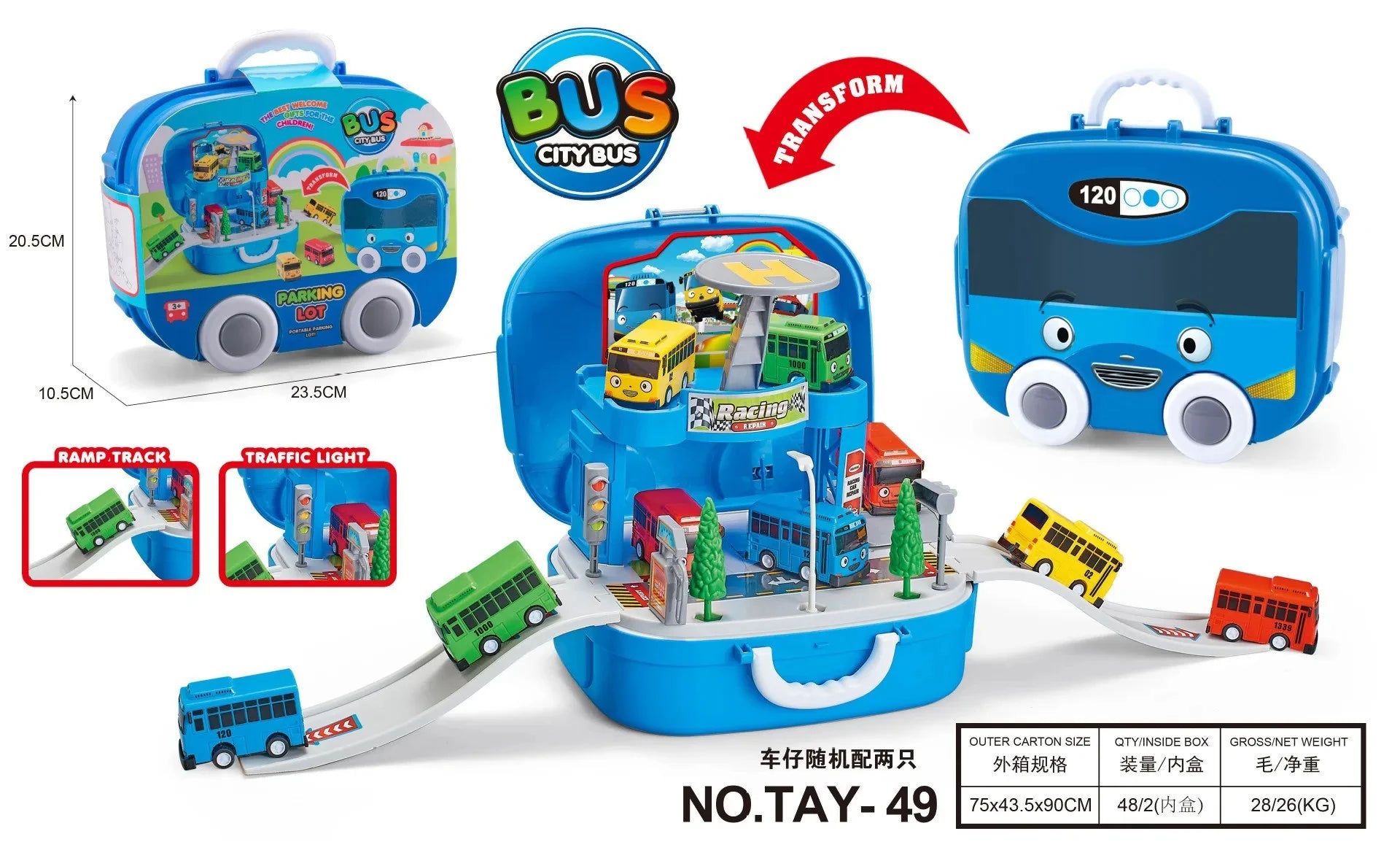 Korean Tayo The Little Bus Slingshot & Pull-Back Car Diy Track Toy Set Tayo Cartoon Car Toy Collection Car Model Christmas Gifts