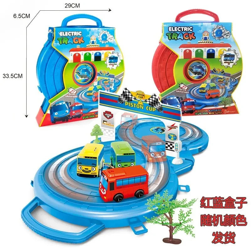 Korean Tayo The Little Bus Slingshot & Pull-Back Car Diy Track Toy Set Tayo Cartoon Car Toy Collection Car Model Christmas Gifts