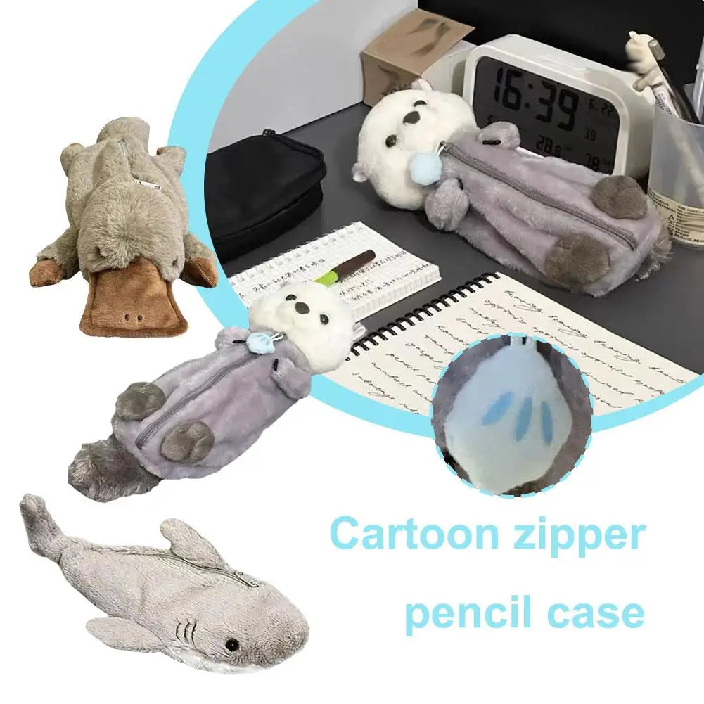 Cute Plush Shark Pencil Case Student Stationery School Supplies Kawaii Doll Back To School Storage Bag Pen Bag Stationery