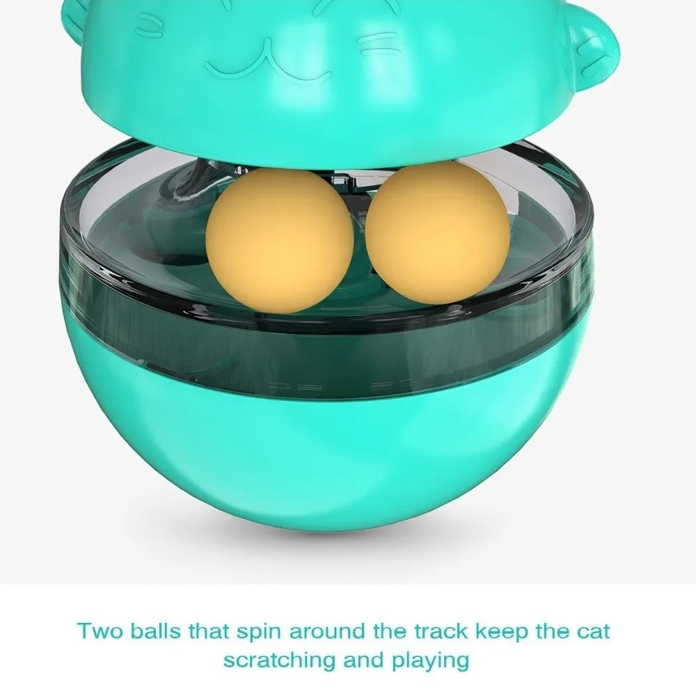 Interactive Cat Turntable Toys Treat Dispenser Self Play Leaking Food Ball Fun Training Tilting Tease Cat Teasing Stick