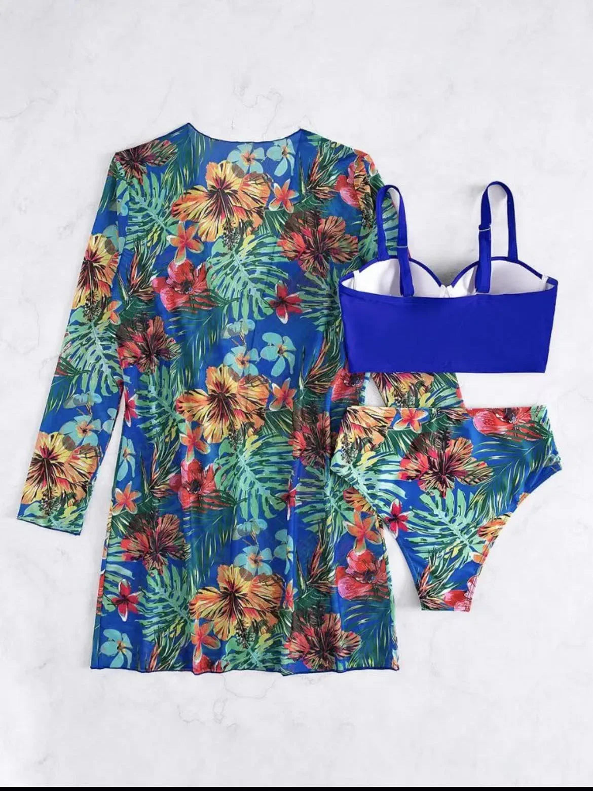 Plant Flower Print Bikini Three-piece Set Sunscreen Cover up Cross-Border Swimsuit Women's Fashion Swimwear from China