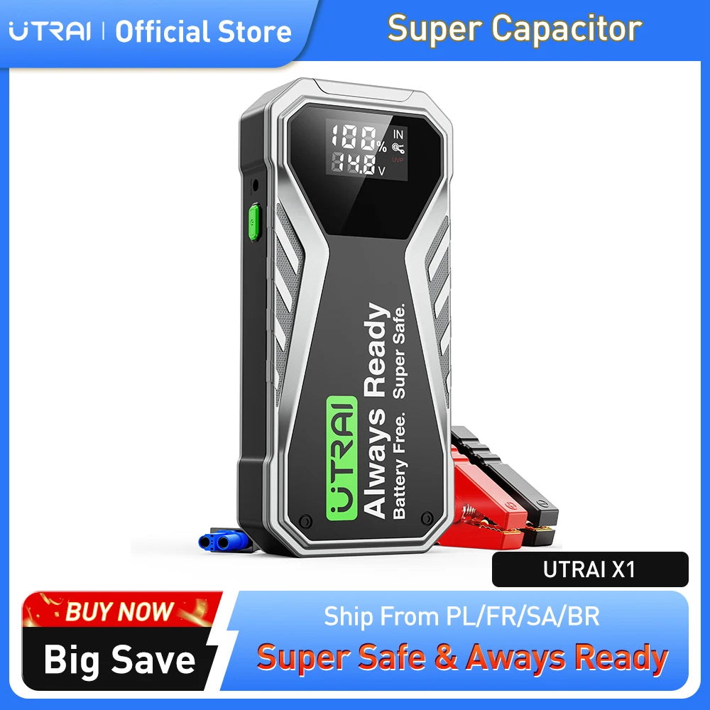 UTRAI Super Capacitor Car Jump Starter Super Safe Battery Less Quick Charge 1000A Portable For Emergency Booster Starting Device