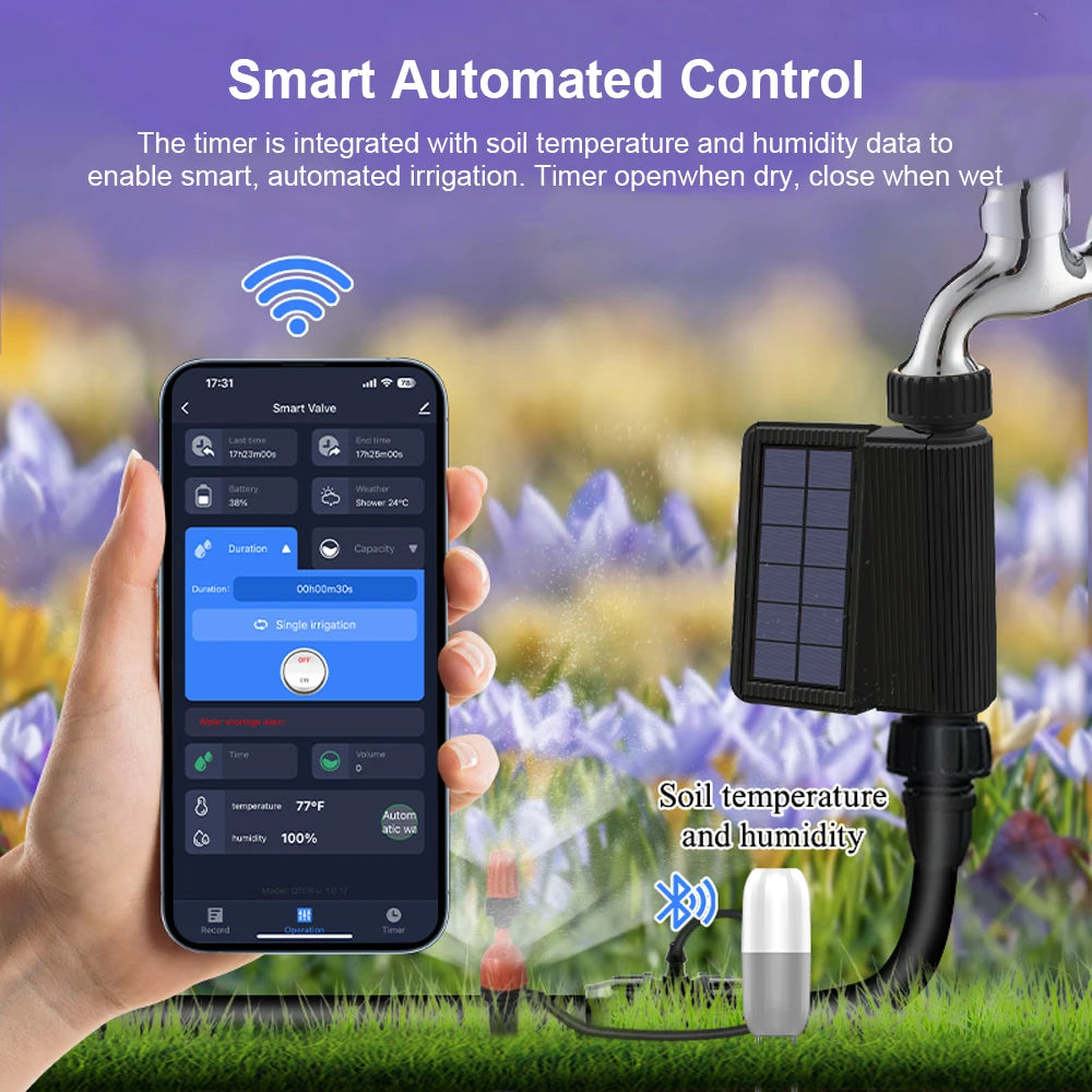 Tuya Smart Wifi Watering Timer Solar Energy Sprinkler Drip Irrigation System Built-in Water Flow Recorder Water Controller