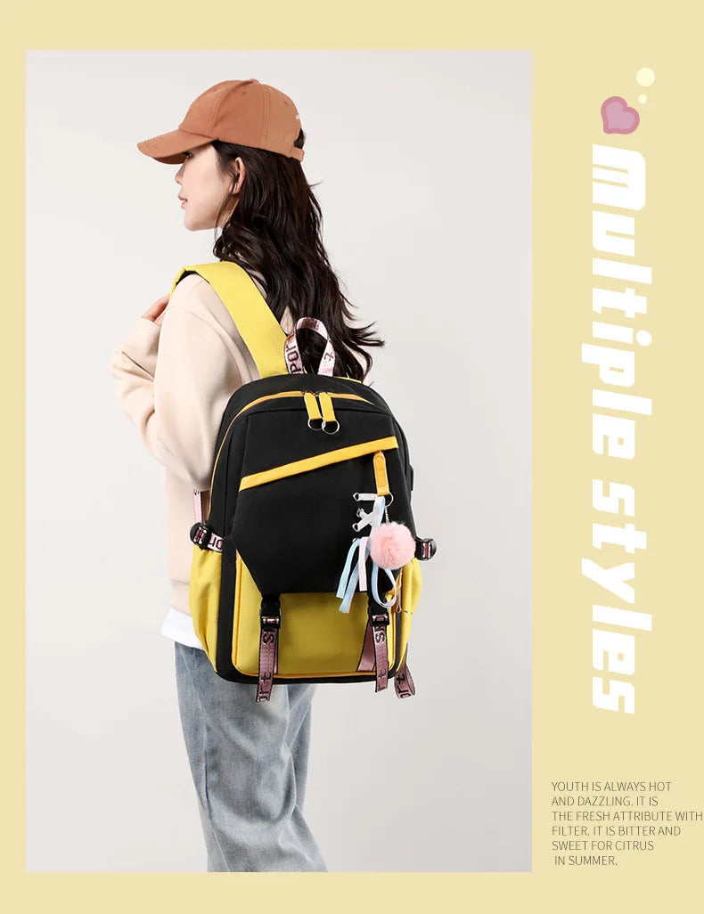 Fashion Girls' School Backpack Korean Styles Middle School Student Bags Black Casual Shoulder Bags for Teenager Boys Рюкзак