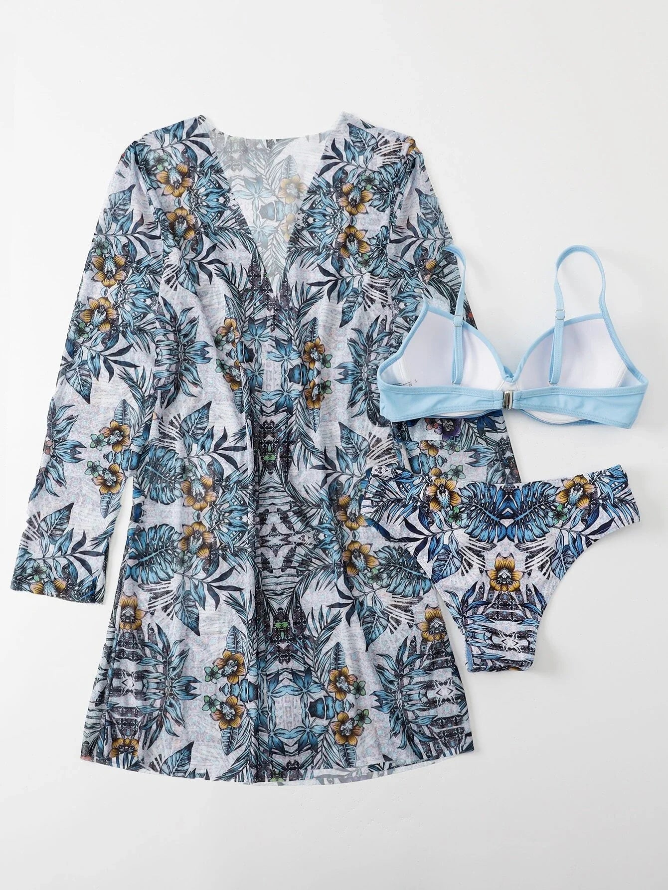 3 Pieces Push Up Bikinis 2025 Women With Kimono Beach Printed Swimsuit Sexy Swimwear Female Bathers Bathing Swimming Swim Suit