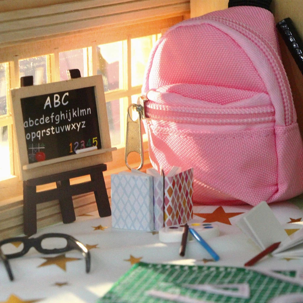 Mini Doll School Supplies Dollhouse Simulation Cutting Mat Ruler Schoolbag Books Pencil Pen Blackboard Holder Learning Props