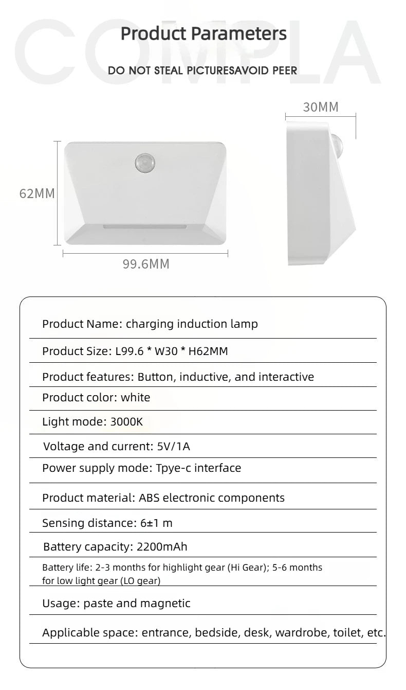 Smart Motion Activated Wall Light - 2200mAh USB-C Fast Charge, 3 Adjustable Brightness, Multi-Device Link for Indoor/Outdoor Security Lighting