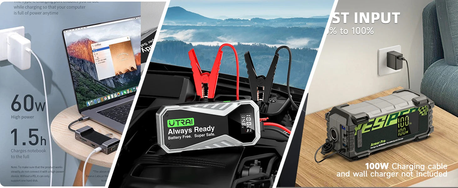 UTRAI Super Capacitor Car Jump Starter Super Safe Battery Less Quick Charge 1000A Portable For Emergency Booster Starting Device