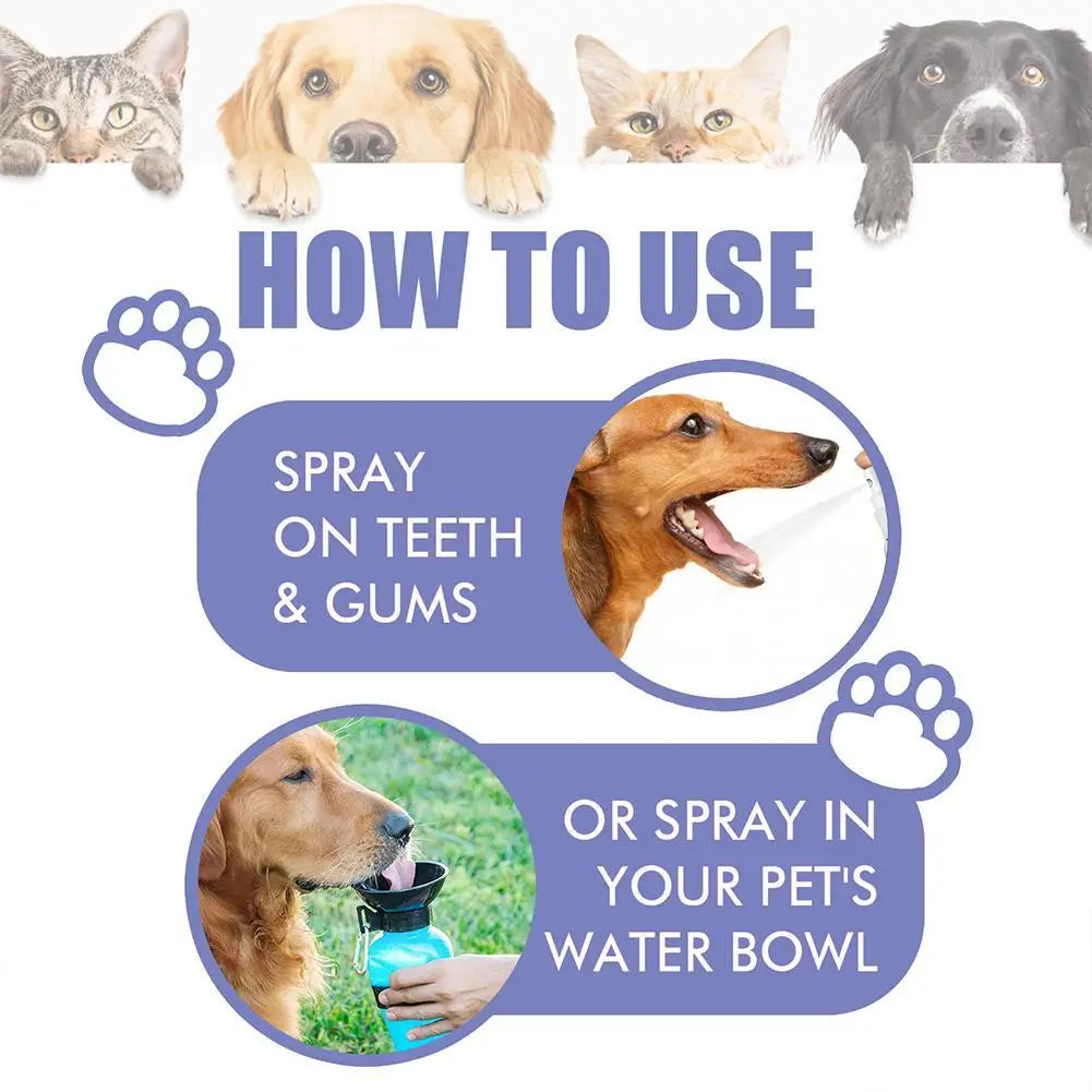 Pet Dental Spray for Dogs and Cats Freshen Breath Remove Plaque Tartar Oral Care Water Additive Easy Use No Brush Needed 30ml