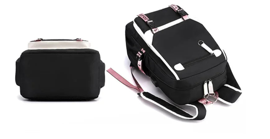 School Backpacks for Young Boys Girls Bagpack College Students Kawaii School Bag Harajuku Fashion Travel Rucksack Black Pink Bag