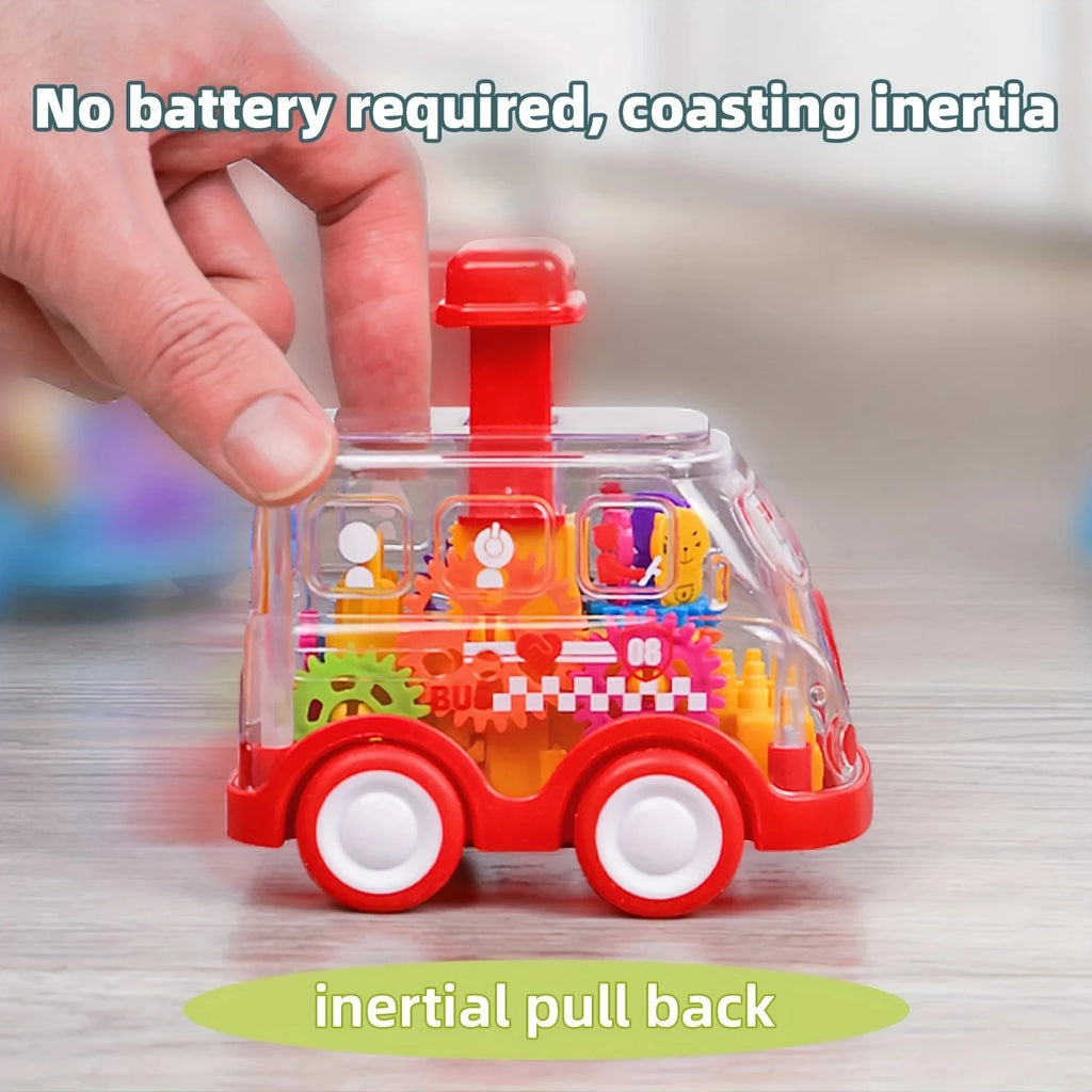 Baby Toy Cartoon Press Gear Car Toy Lnertia Pull-back Transparent Car Inertia Rebound Car Birthday Gifts for Kids Boys and Girls