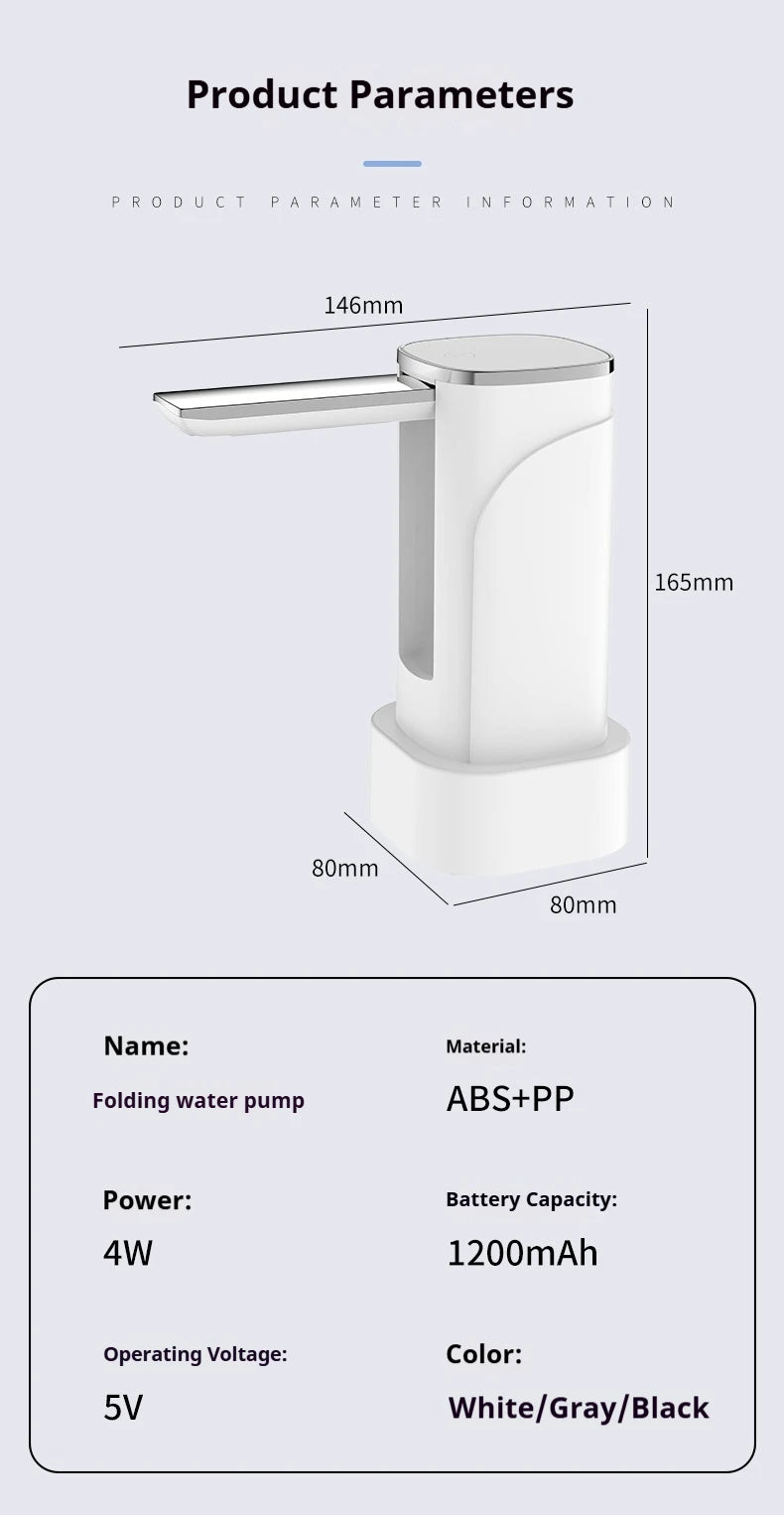 Intelligent Display Dual-use Foldable Automatic Water Pump Intelligent Quantitative Electric Water Dispenser for Bottled Water