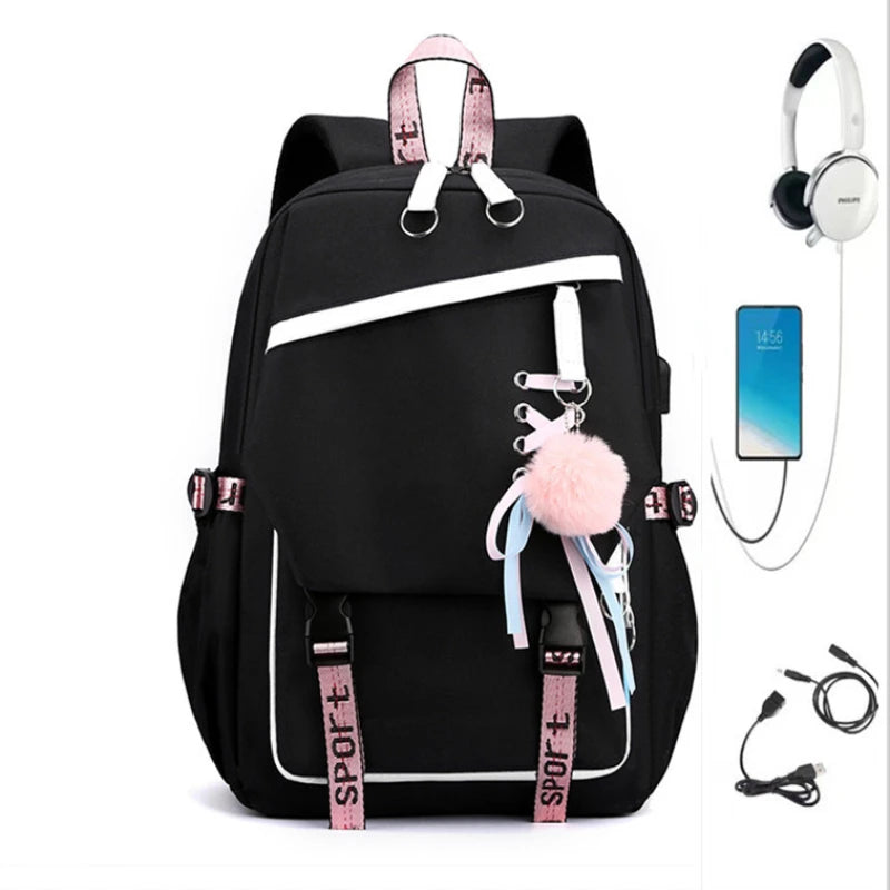 Fashion Girls' School Backpack Korean Styles Middle School Student Bags Black Casual Shoulder Bags for Teenager Boys Рюкзак