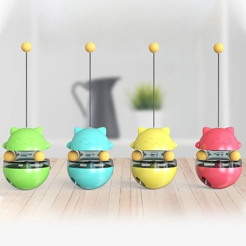 Interactive Cat Turntable Toys Treat Dispenser Self Play Leaking Food Ball Fun Training Tilting Tease Cat Teasing Stick