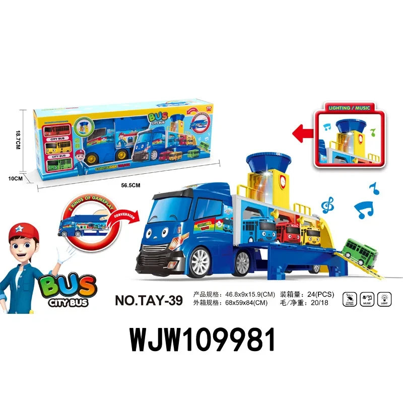 Korean Tayo The Little Bus Slingshot & Pull-Back Car Diy Track Toy Set Tayo Cartoon Car Toy Collection Car Model Christmas Gifts