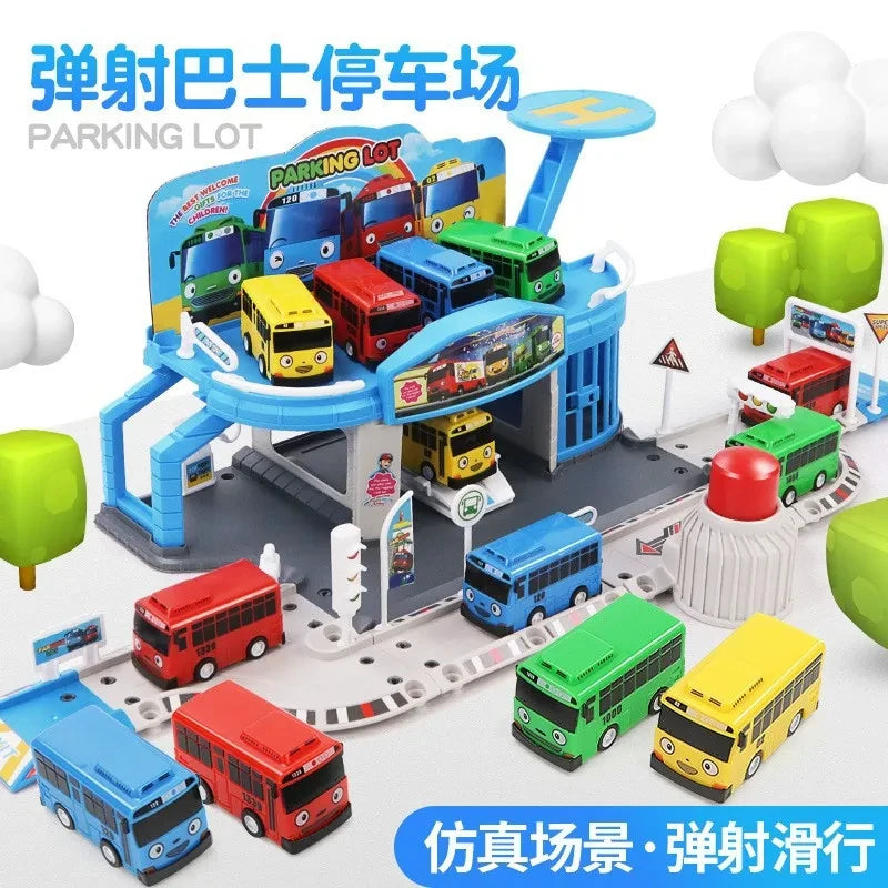 Korean Tayo The Little Bus Slingshot & Pull-Back Car Diy Track Toy Set Tayo Cartoon Car Toy Collection Car Model Christmas Gifts