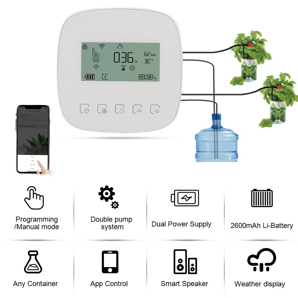 Intelligent Automatic Water Timer WiFi Tuya Micro-drip Irrigation Controller Digital Watering Irrigation Timer with Solar Panel