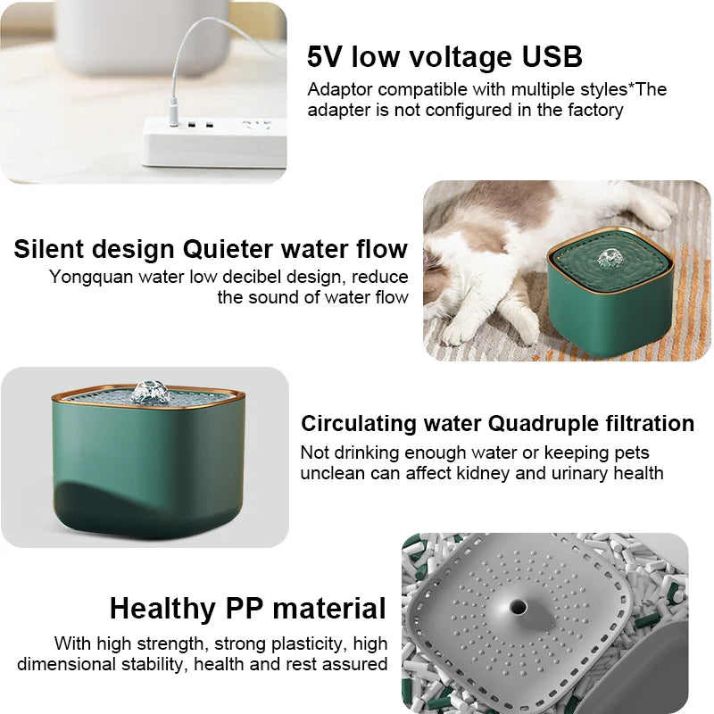 Automatic Cat Water Fountain, Large Capacity, Electric Fountain for Cats, Mute Pump, Drinking Dispenser, 3L