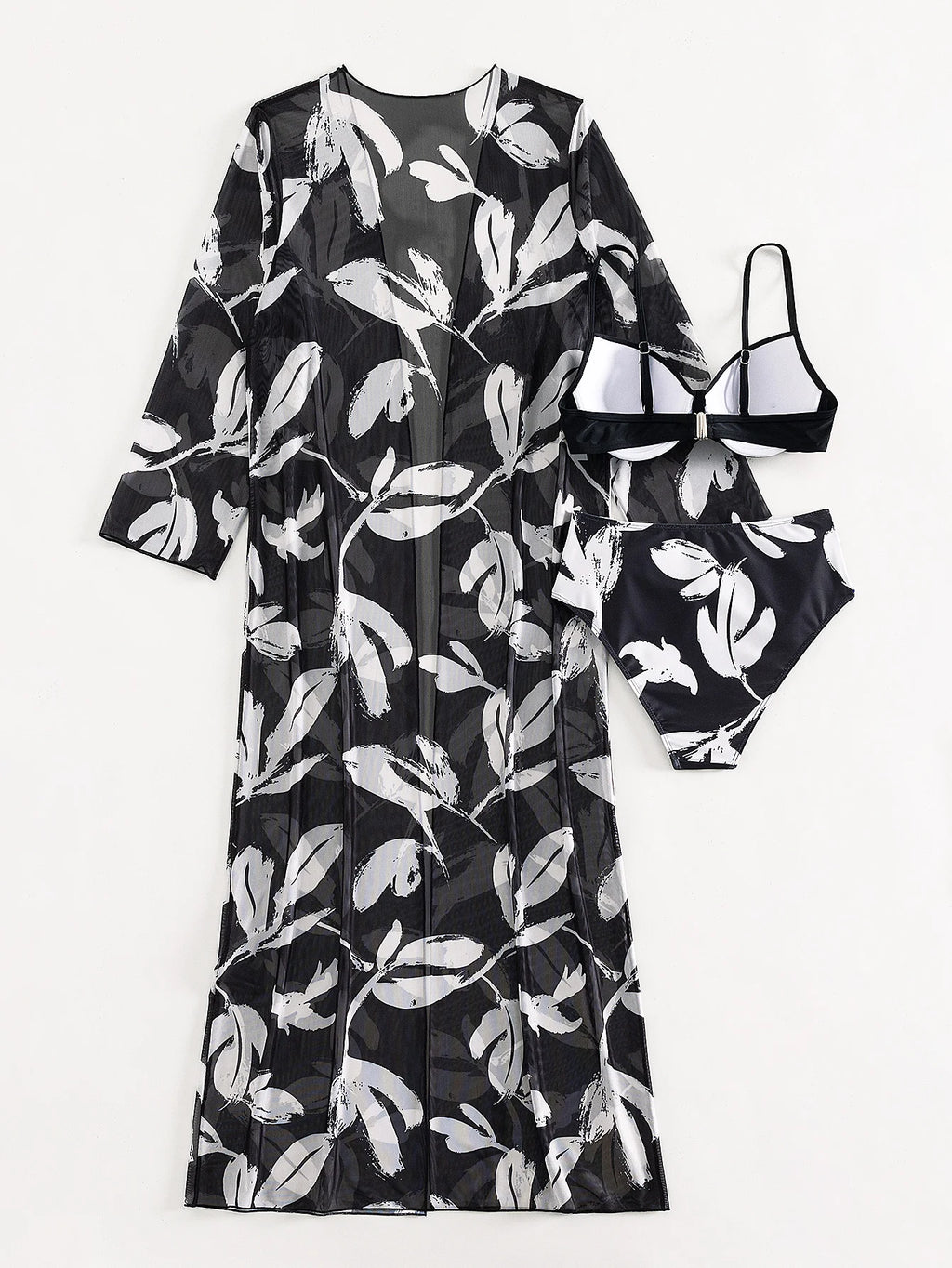 2025 Three Pieces Bikini Set Cover Up Swimwear Women Swimsuit Print Long Sleeve Push Up Bathing Suit Beachwear Swimming Biquini