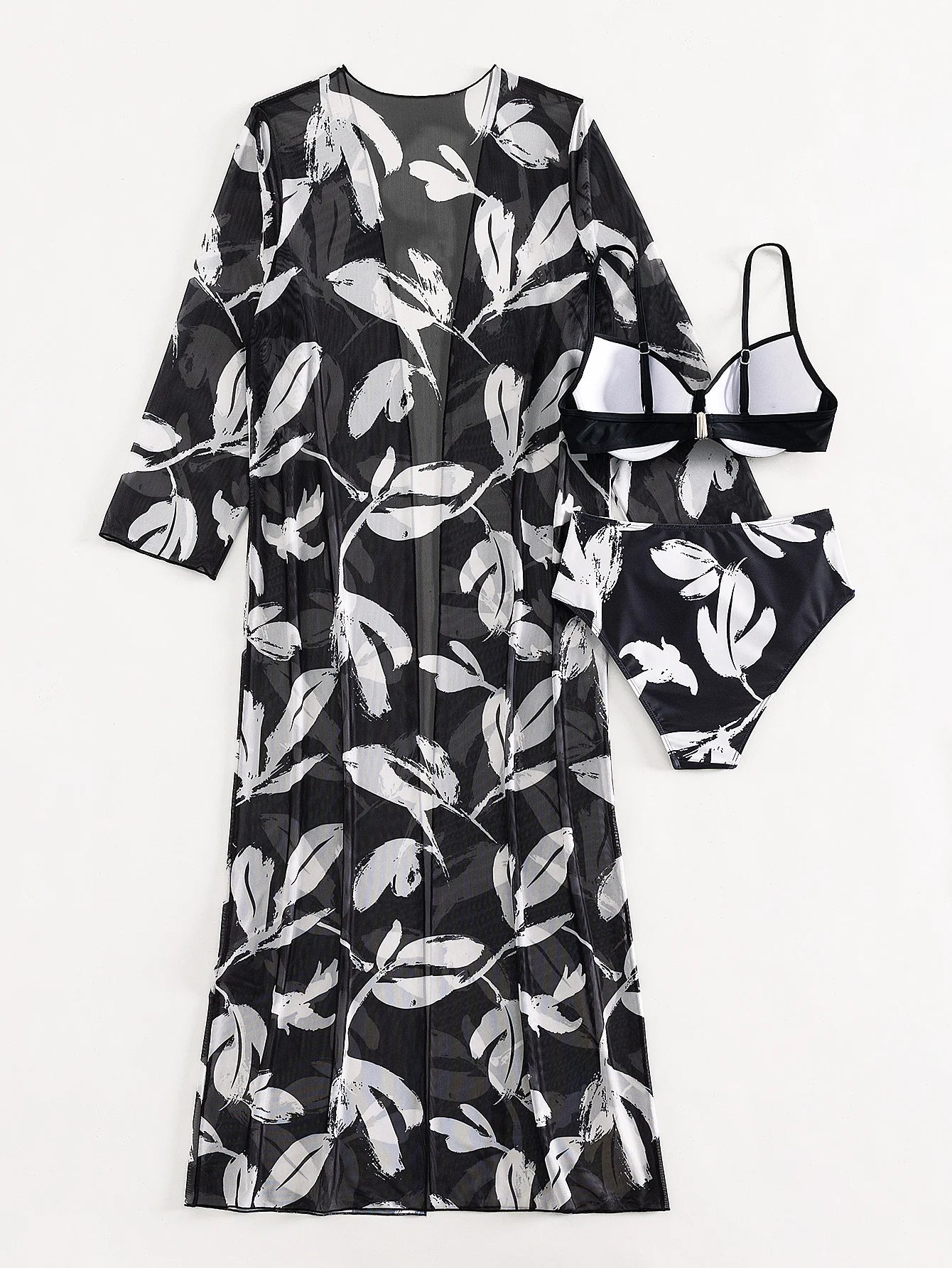 2025 Three Pieces Bikini Set Cover Up Swimwear Women Swimsuit Print Long Sleeve Push Up Bathing Suit Beachwear Swimming Biquini