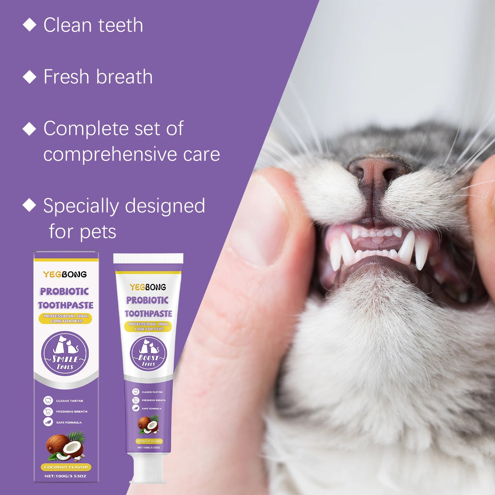 Probiotic Toothpaste for Pets:Eliminates Plaque,Freshens Breath,Gentle Teeth Cleaning&Oral Care,Shared by All Household Pets