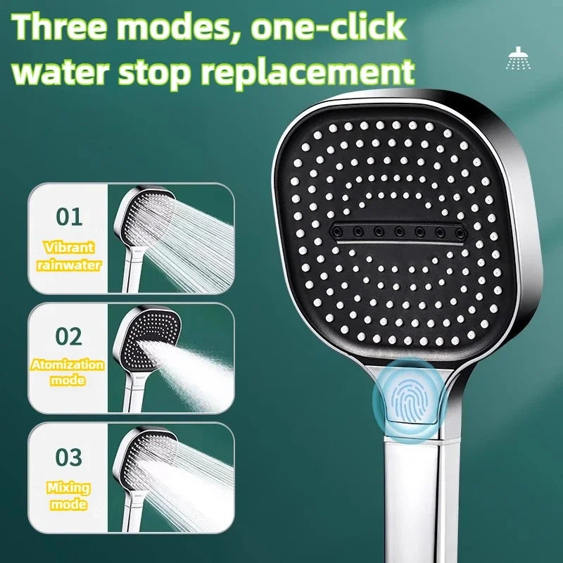 Large Panel Shower Head 3 Modes Adjustable High Pressure Water Massage Shower Head Water Saving Bathroom Accessories