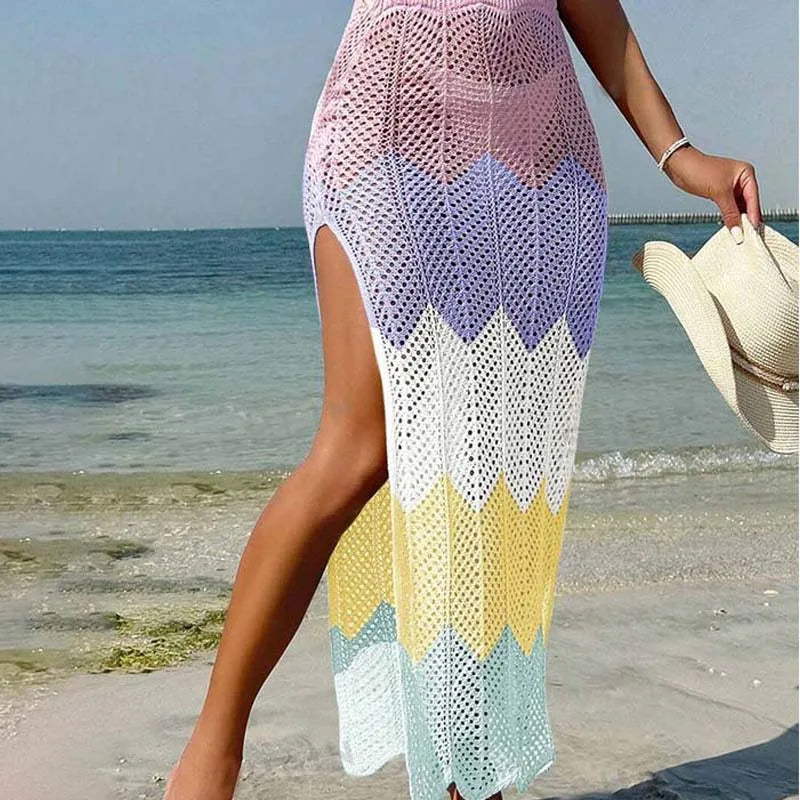 Para Praia Sexy Knitted Skirt Summer Women's Beach Outing New Beach Outfits Women Swimsuit Cover Ups Beachwear