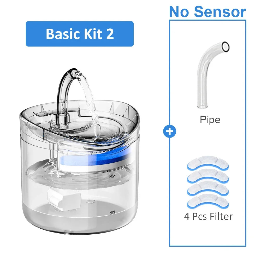 Pet water fountain with automatic filter, smart dispenser for cats, USB powered, automatic sensor