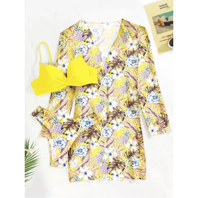 Cikini-Three-Piece Bikini Set for Women, Split Swimsuit, Swimwear, Summer Outfit, New, 2022