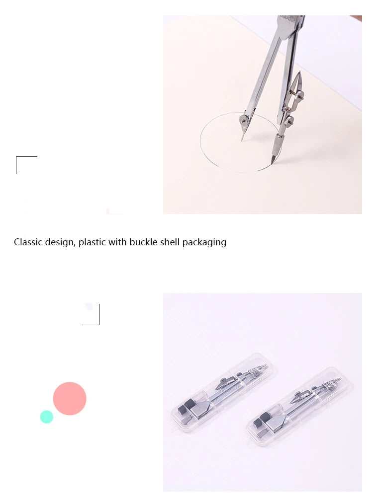 School Supplies for Student Stationery (Included Box) Classroom Stainless Steel Drawing Compass Math Geometry Tools for Circles