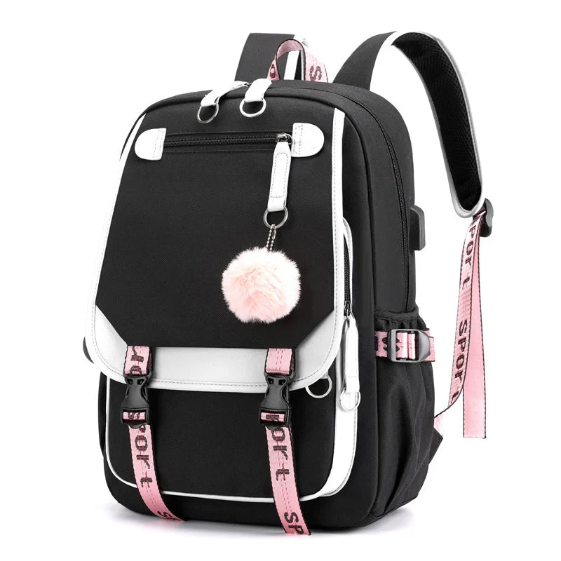 School Backpacks for Young Boys Girls Bagpack College Students Kawaii School Bag Harajuku Fashion Travel Rucksack Black Pink Bag