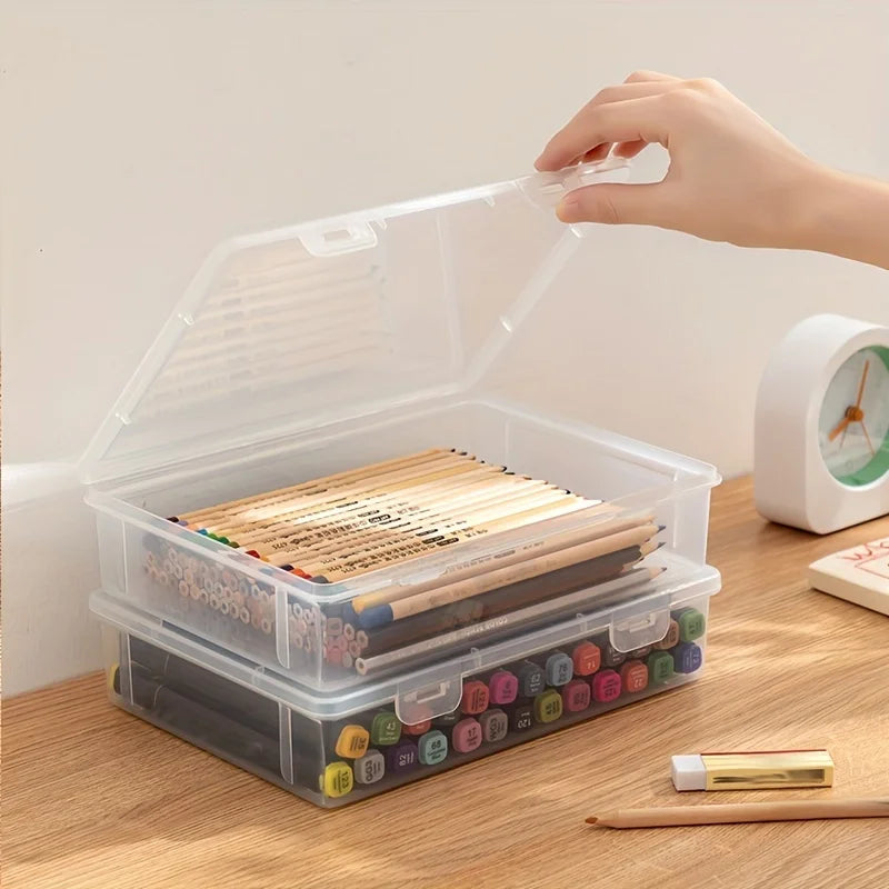 Large Capacity Pencil Case Transparent Plastic Notebook Sketch Marker Colored Lead Painting Storage Box, Back To School Supplies