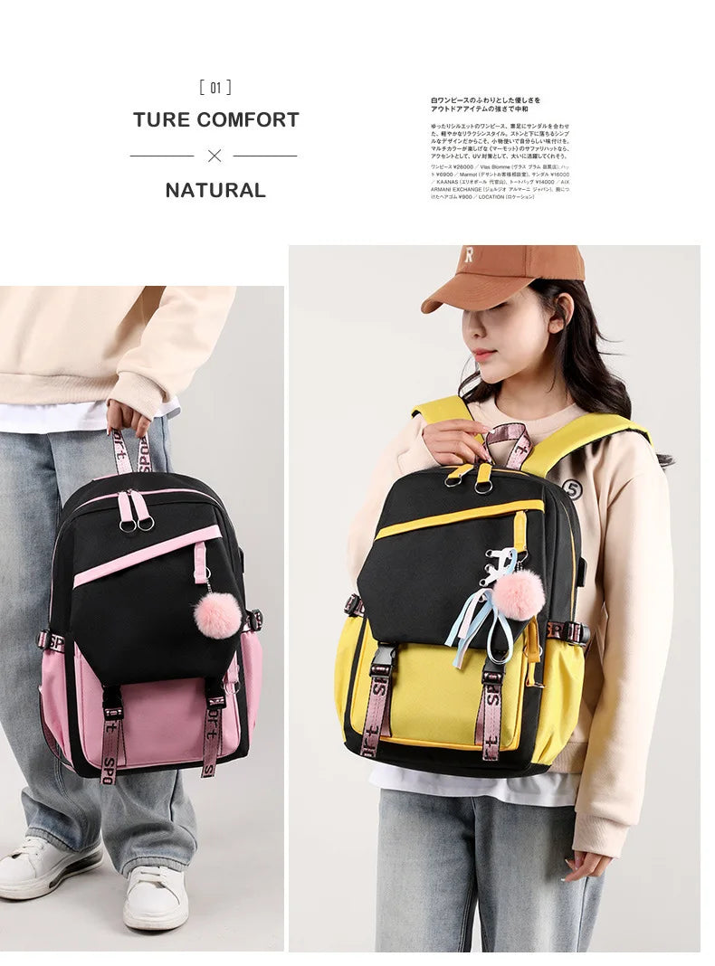 Fashion Girls' School Backpack Korean Styles Middle School Student Bags Black Casual Shoulder Bags for Teenager Boys Рюкзак