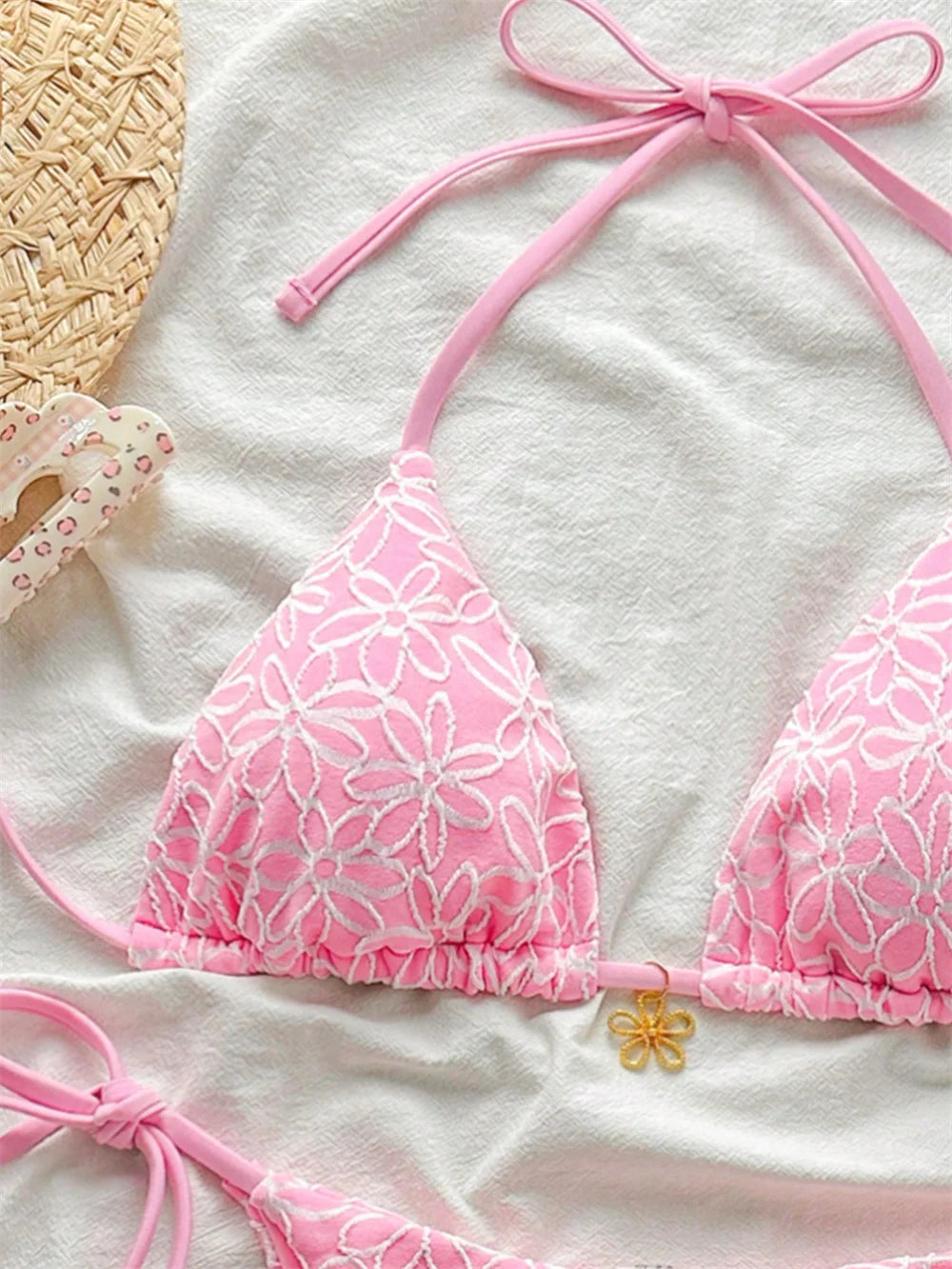 Para Praia Thong Swimsuit Women Halter Micro Bikini Set 2025 Floral Swimwear Brazilian Bathing Suit Beachwear