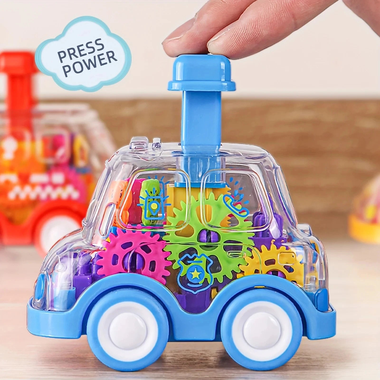 Baby Toy Cartoon Press Gear Car Toy Lnertia Pull-back Transparent Car Inertia Rebound Car Birthday Gifts for Kids Boys and Girls