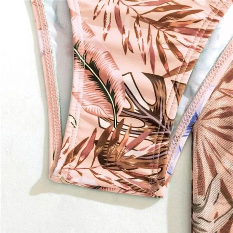 2025 Women's 3 Pieces Swimsuit Floral Print Bikini Set+Long Sleeve Cover-Up Swimwear Sexy Low Waist Push Up Tankinis Beachwear