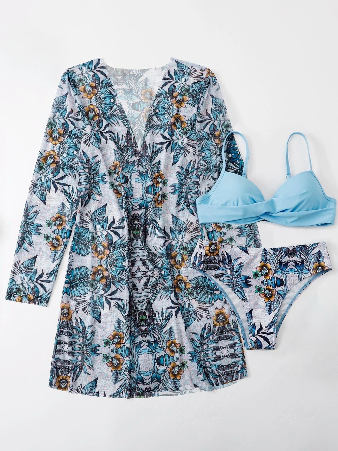 3 Pieces Push Up Bikinis 2025 Women With Kimono Beach Printed Swimsuit Sexy Swimwear Female Bathers Bathing Swimming Swim Suit